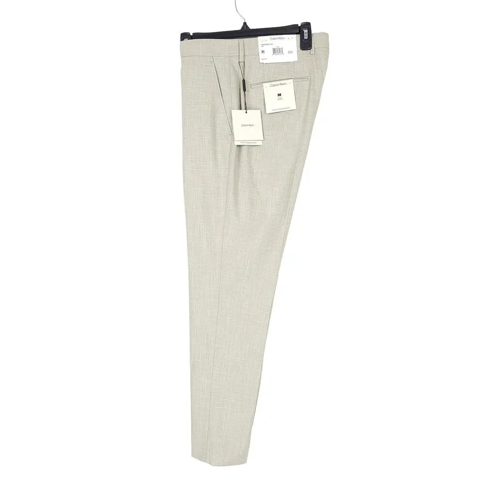 Calvin Klein Mens Slim Fit Dress Pants 40x30 Taupe Solid Sharkskin Stretch NWT